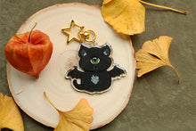 Cargar imagen en el visor de la galería, Llavero de cycat con alas de murciélago (con purpurina) (versión halloween)