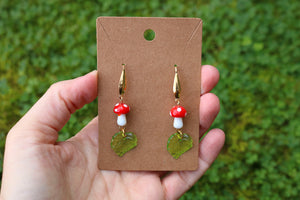 Mushroom and leaf earrings