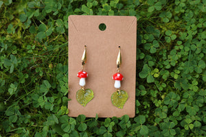 Mushroom and leaf earrings