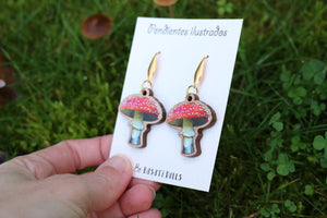 Pendientes setas amanita de madera