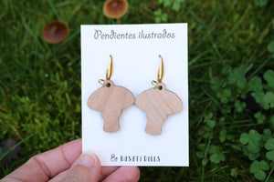 Pendientes setas amanita de madera