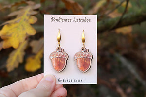 Pendientes bellotas de madera