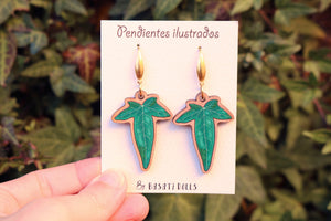 Pendientes hojas de hiedra de madera