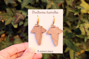 Pendientes hojas de hiedra de madera