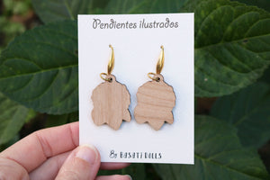 Pendientes hortensias de madera