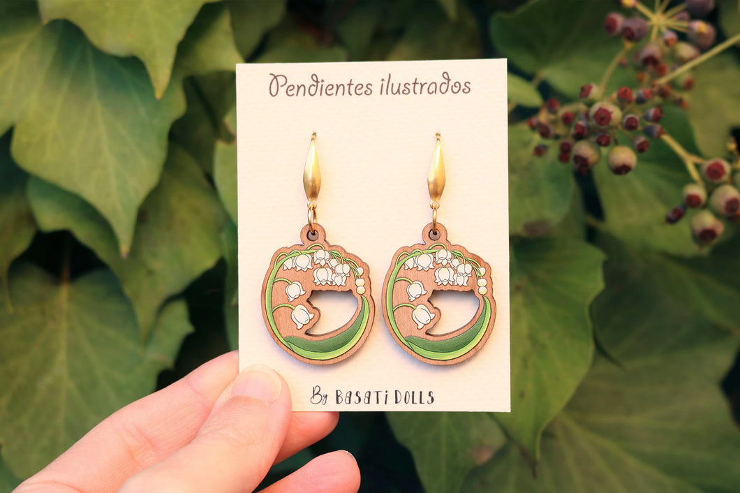 Pendientes lilly of the valley de madera