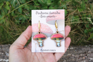 Pendientes seta amanita de madera