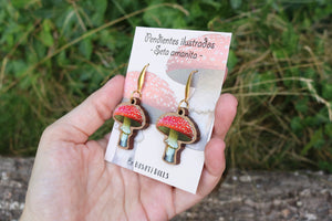 Pendientes seta amanita de madera