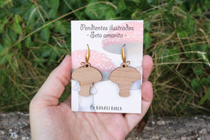 Pendientes seta amanita de madera