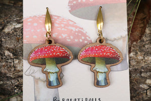 Pendientes seta amanita de madera
