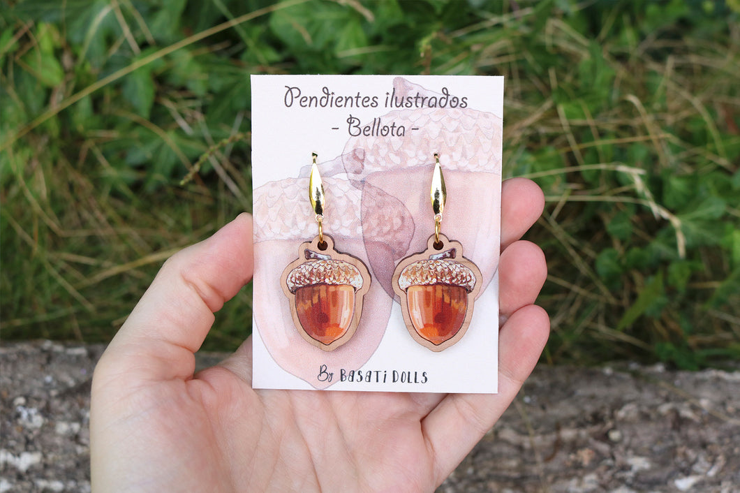 Pendientes bellota de madera