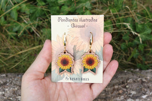 Pendientes girasol de madera