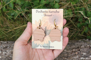 Pendientes girasol de madera