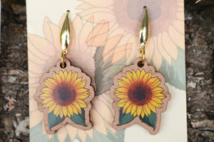 Pendientes girasol de madera