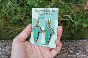 Pendientes hoja de hiedra de madera