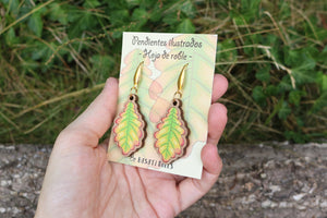 Pendientes hoja de roble de madera