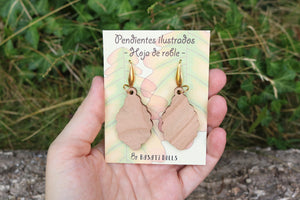Pendientes hoja de roble de madera