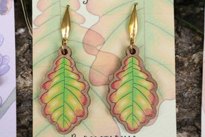Pendientes hoja de roble de madera