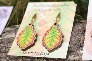 Pendientes hoja de roble de madera