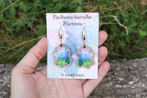 Pendientes hortensia de madera