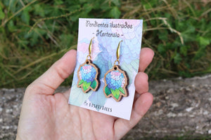 Pendientes hortensia de madera