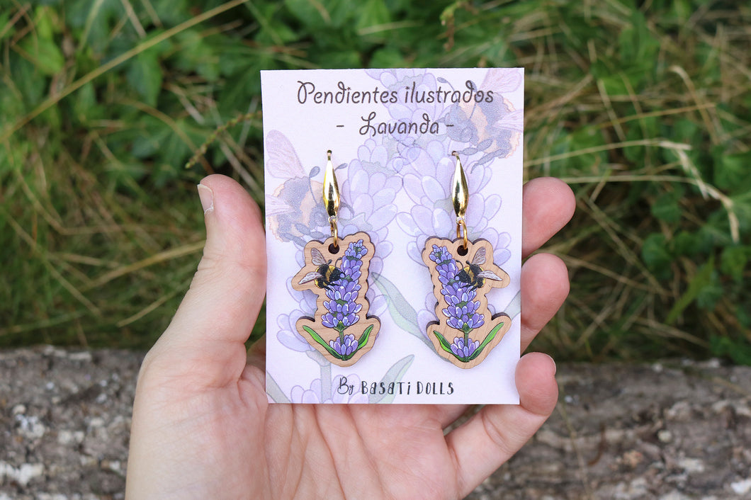 Pendientes lavanda de madera