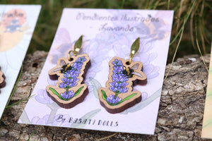 Pendientes lavanda de madera