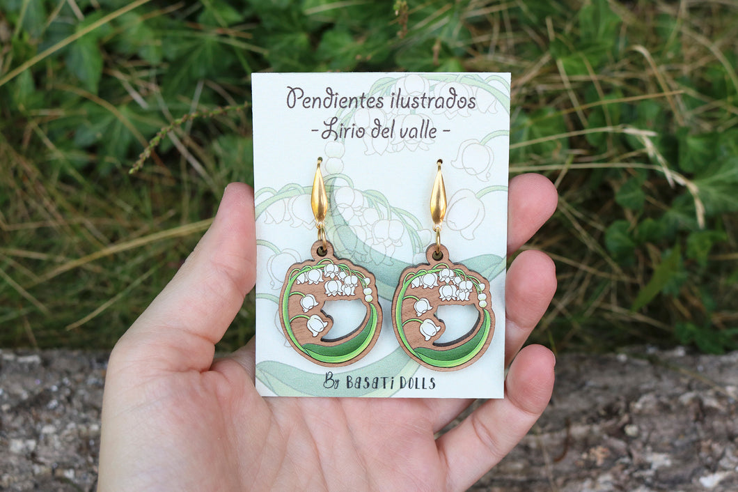 Pendientes lirio del valle de madera