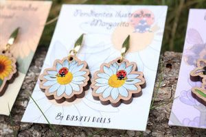 Pendientes margarita de madera