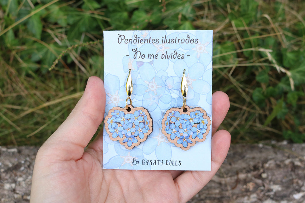 Pendientes no me olvides de madera