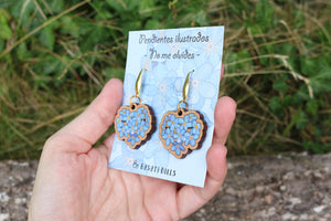 Pendientes no me olvides de madera