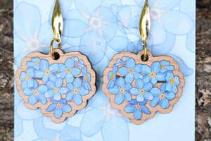 Pendientes no me olvides de madera
