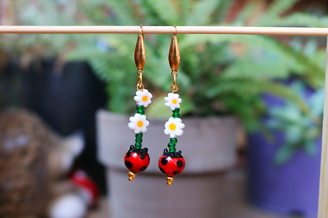 Ladybug and daisy earrings