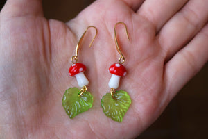 Mushroom and leaf earrings
