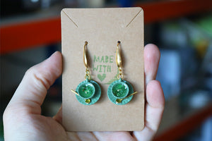 Green tea cup earrings