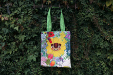 Load image into Gallery viewer, Sunflower troll tote bag surrounded by flowers
