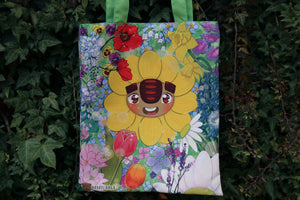 Bolsa tote de troll girasol rodeado de flores