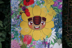 Bolsa tote de troll girasol rodeado de flores