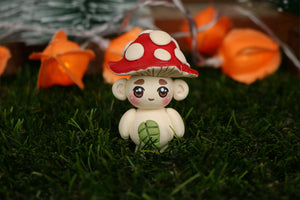 Mycota amanita diorama with bushes, mushrooms and leaf