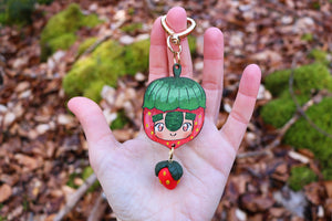 Wooden keychain "Troll in strawberry costume"