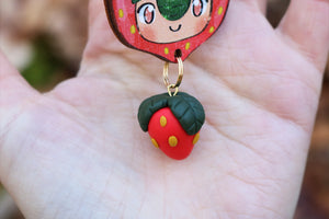 Wooden keychain "Troll in strawberry costume"