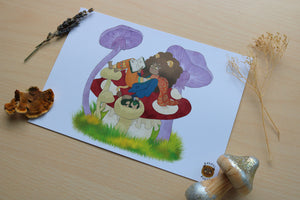 Ngumbi and Mossy in the mushroom forest print